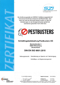 Pestbusters Zertifikat DIN EN ISO 9001-2015